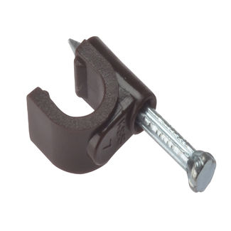 Cable Clips - Round For Coaxial Cable - Brown - Box - 6-7mm