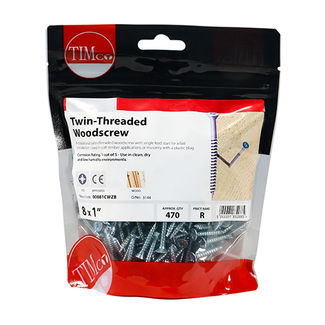 TIMCO Twin-Threaded Countersunk Silver Woodscrews - 8 x 1