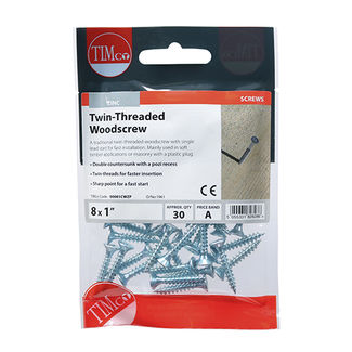 TIMCO Twin-Threaded Countersunk Silver Woodscrews - 8 x 1