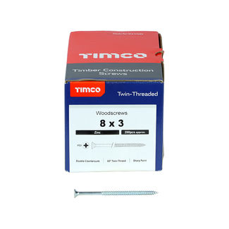 TIMCO Twin-Threaded Countersunk Silver Woodscrews - 8 x 3