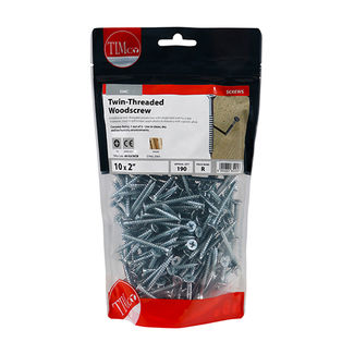 TIMCO Twin-Threaded Countersunk Silver Woodscrews - 10 x 2