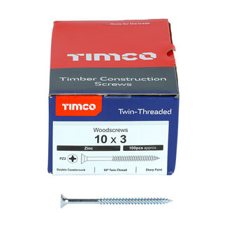 TIMCO Twin-Threaded Countersunk Silver Woodscrews - 10 x 3