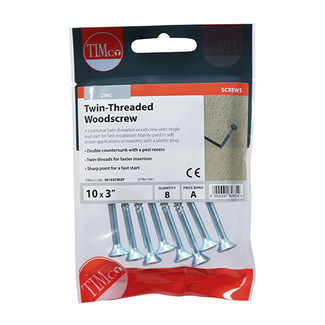 TIMCO Twin-Threaded Countersunk Silver Woodscrews - 10 x 3