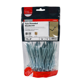 TIMCO Twin-Threaded Countersunk Silver Woodscrews - 10 x 4