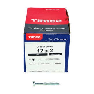 TIMCO Twin-Threaded Round Head Silver Woodscrews - 12 x 2