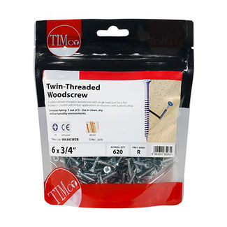 TIMCO Twin-Threaded Countersunk Silver Woodscrews - 6 x 3/4