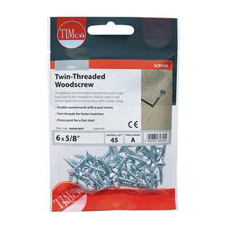 TIMCO Twin-Threaded Countersunk Silver Woodscrews - 6 x 5/8