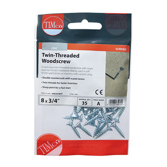 TIMCO Twin-Threaded Countersunk Silver Woodscrews - 8 x 3/4