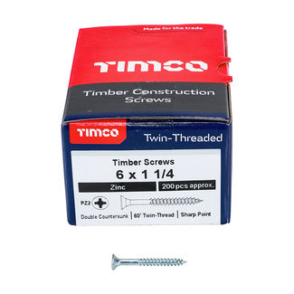 TIMCO Twin-Threaded Countersunk Silver Woodscrews - 6 x 1 1/4