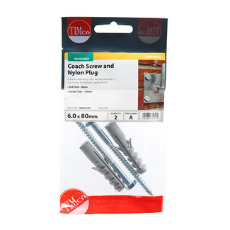 TIMCO Coach Screw & Nylon Plugs Zinc - 6.0 x 80