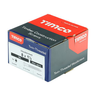 TIMCO Twin-Threaded Round Head Silver Woodscrews - 8 x 11/2