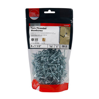 TIMCO Twin-Threaded Countersunk Silver Woodscrews - 8 x 11/2