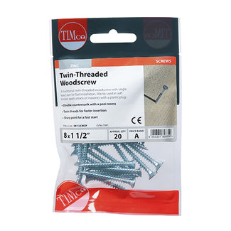 TIMCO Twin-Threaded Countersunk Silver Woodscrews - 8 x 11/2