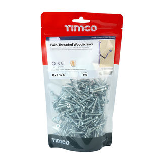 TIMCO Twin-Threaded Countersunk Silver Woodscrews - 8 x 11/4