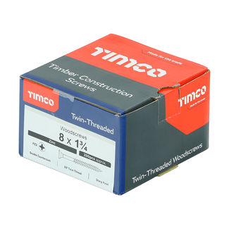 TIMCO Twin-Threaded Countersunk Silver Woodscrews - 8 x 1 3/4