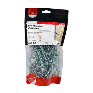 TIMCO Twin-Threaded Countersunk Silver Woodscrews - 8 x 21/2