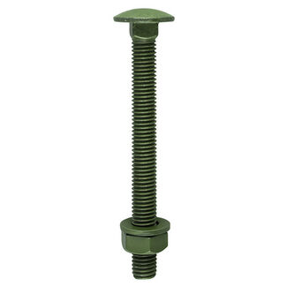 TIMCO Carriage Bolts DIN603 Hex Nuts & Form A Washers Green Exterior - M10 x 100