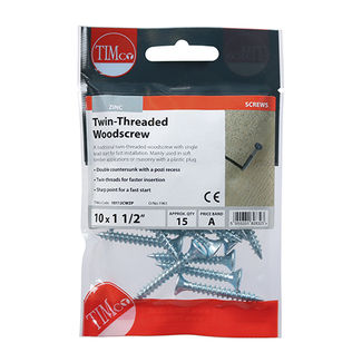 TIMCO Twin-Threaded Countersunk Silver Woodscrews - 10 x 11/2