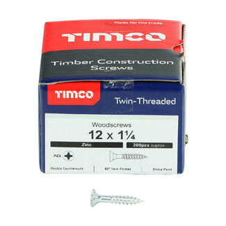 TIMCO Twin-Threaded Countersunk Silver Woodscrews - 12 x 1 1/4