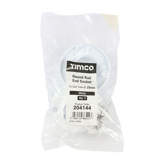 TIMCO End Socket For Round Tube White - 25mm