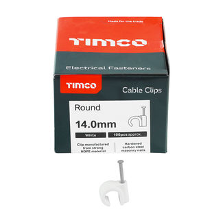 TIMCO Round Cable Clips White - To fit 14.0mm