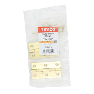 TIMCO Solid Drawn Brass Hinges Polished Brass - 75 x 40