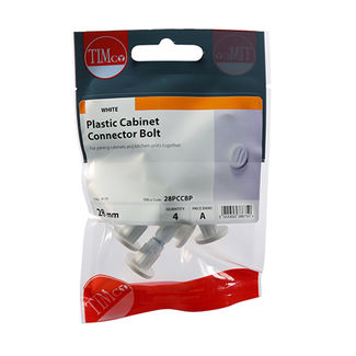 TIMCO Plastic Cabinet Connector Bolts White - 28mm