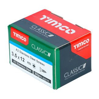 TIMCO Classic Multi-Purpose Countersunk A2 Stainless Steel Woodscrews - 3.5 x 12