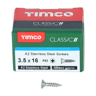 TIMCO Classic Multi-Purpose Countersunk A2 Stainless Steel Woodscrews - 3.5 x 16