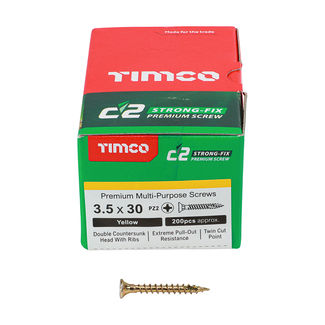 TIMCO C2 Strong-Fix Multi-Purpose Premium Countersunk Gold Woodscrews - 3.5 x 30