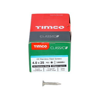 TIMCO Classic Multi-Purpose Countersunk A4 Stainless Steel Woodscrews - 4.0 x 25