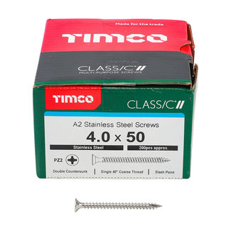 TIMCO Classic Multi-Purpose Countersunk A2 Stainless Steel Woodscrews - 4.0 x 50