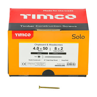 TIMCO Solo Countersunk Gold Woodscrews - 4.0 x 50