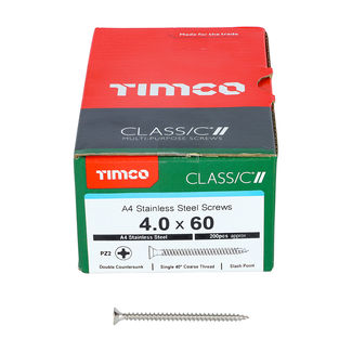 TIMCO Classic Multi-Purpose Countersunk A4 Stainless Steel Woodscrews - 4.0 x 60