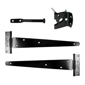 TIMCO Pedestrian Gate Kit Medium Tee Hinges & Automatic Latch Black - 14"