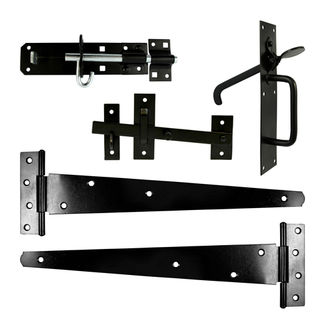 TIMCO Side Gate Kit Medium Tee Hinges Suffolk Latch & Brenton Padbolt Black - 18"