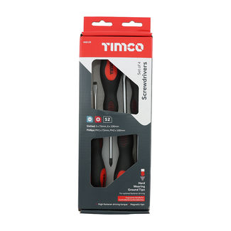 TIMCO Screwdriver Set, Slotted and Phillips Screwdrivers with Magnetic Tips, Ergonomic Anti-Slip Handles - 4 Pieces