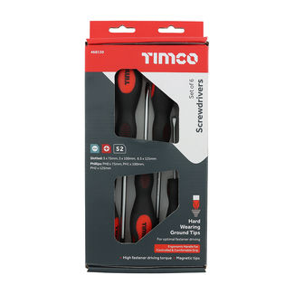 TIMCO Screwdriver Set, Slotted and Phillips Screwdrivers with Magnetic Tips, Ergonomic Anti-Slip Handles - 6 Pieces