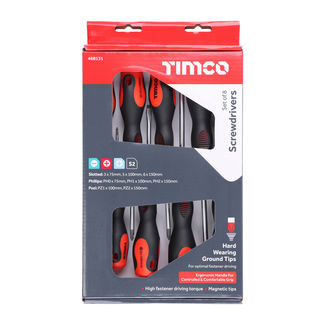 TIMCO Screwdriver Set, Slotted, Phillips and Pozi Screwdrivers with Magnetic Tips, Ergonomic Anti-Slip Handles - 8 Pieces