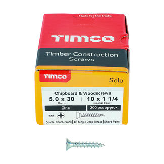 TIMCO Solo Countersunk Silver Woodscrews - 5.0 x 30