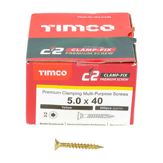 TIMCO C2 Clamp-Fix Multi-Purpose Premium Countersunk Gold Woodscrews - 5.0 x 40