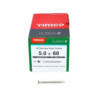 TIMCO Classic Multi-Purpose Countersunk A4 Stainless Steel Woodscrews - 5.0 x 60