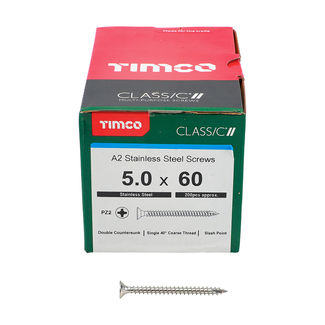 TIMCO Classic Multi-Purpose Countersunk A2 Stainless Steel Woodscrews - 5.0 x 60