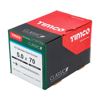 TIMCO Classic Multi-Purpose Countersunk A2 Stainless Steel Woodscrews - 5.0 x 70