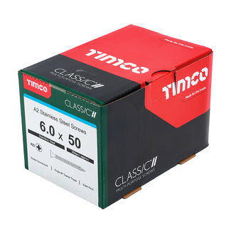 TIMCO Classic Multi-Purpose Countersunk A2 Stainless Steel Woodscrews - 6.0 x 50