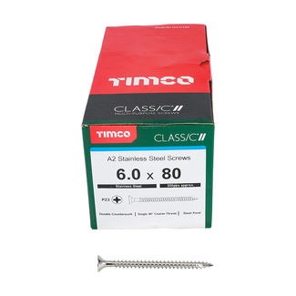 TIMCO Classic Multi-Purpose Countersunk A2 Stainless Steel Woodscrews - 6.0 x 80