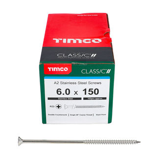 TIMCO Classic Multi-Purpose Countersunk A2 Stainless Steel Woodscrews - 6.0 x 150