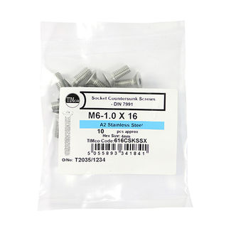 TIMCO Countersunk Socket Screws DIN7991 A2 Stainless Steel - M6 x 16