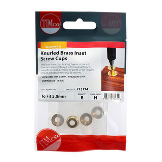 TIMCO Knurled Brass Inset Screw Cup - To fit 4.8, 5.0 Screw