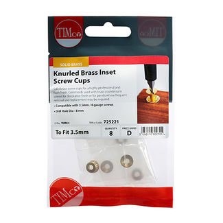 TIMCO Knurled Brass Inset Screw Cup - To fit 3.5 Screw